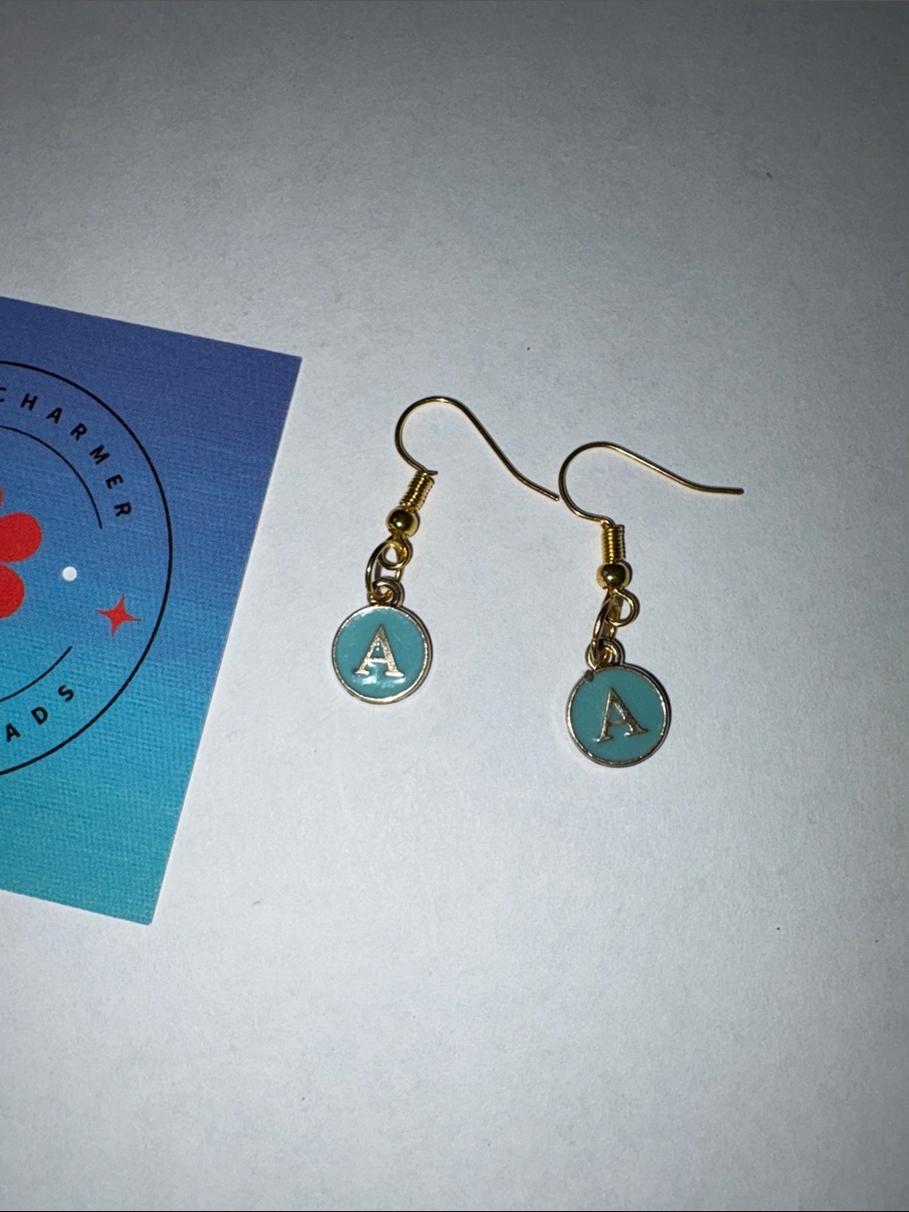 Gold Initial 'A' Turquoise Drop Earrings by Sassy Charmer